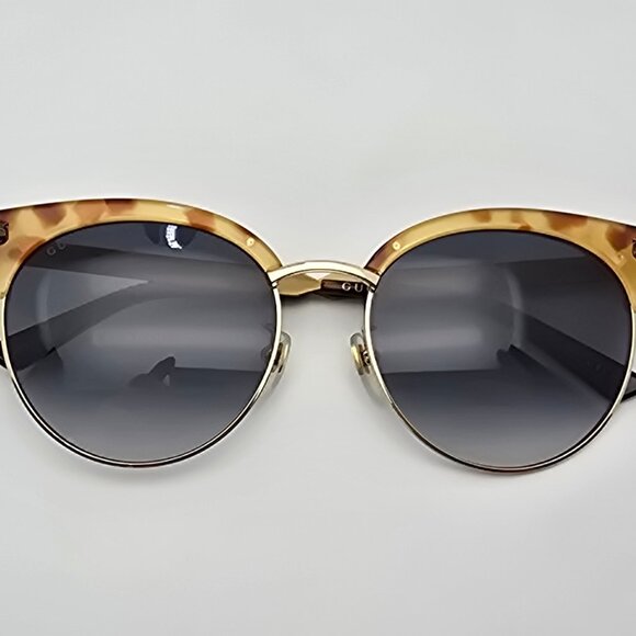 Gucci GG0222SK 003 Gold Havana Frame Blue Gradient Lens Cat Eye Sunglasses Japan main image 5